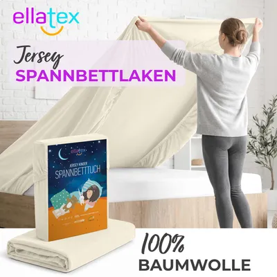 Produktbild von EllaTex Jersey Kinder Spannbettlaken 70x140 Baumwolle – weich & atmungsaktiv, Spannbetttuch für Babybett, in Farbe: Creme