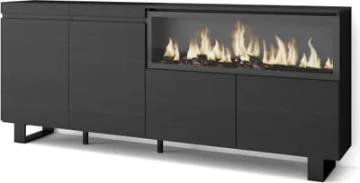 Produktbild von Sideboard, Highboard, 208x35x87cm, 4 Türen, Elektrokamin XXL, Industriedesign, Schwarz