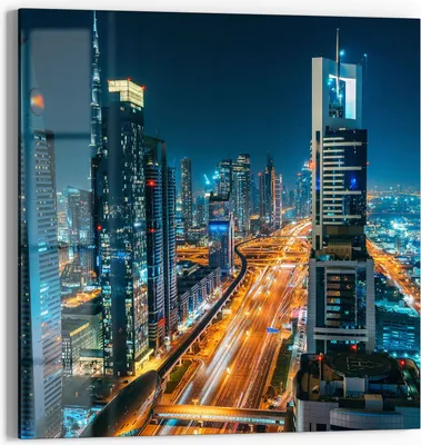 Produktbild von DEQORI Glasbild Echtglas 50x50 cm 'Schlafloses Dubai' Wandbild Bild modern Deko