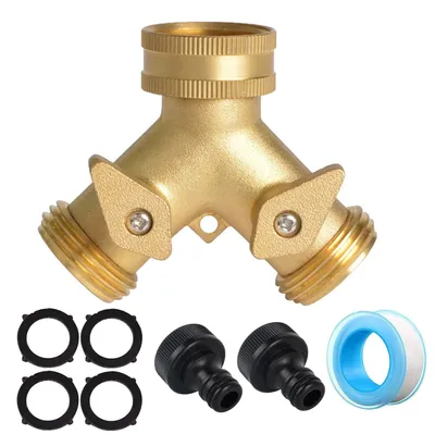 Immagine prodotto di Distributore di acqua a due vie, in ottone, da 3/4 di pollice, per tubi da giardino