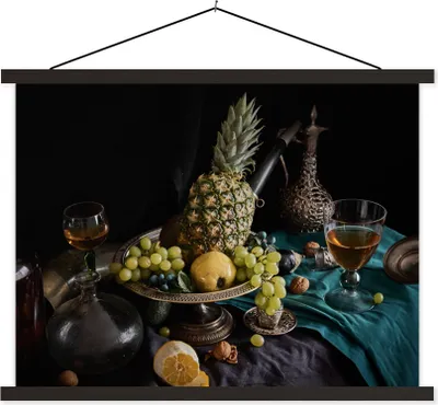 Produktbild von MuchoWow® Textilposter Obst - Wein - Stilleben 60x45 cm mit schwarzem Rahmen - Poster Schlafzimmer