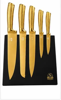 Produktbild von ElSAEIDY Magnetisches Küchenmesser Gold – Hochglanzpoliertes Edelstahlmesser mit sandgestrahlter Klinge, vielseitiges Kochmesser für Fleisch, Gemü