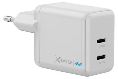 Zdjęcie produktu dla Ładowarka do gniazdka XLayer 45W PD z szybkim ładowaniem, USB-C do USB-C, biała