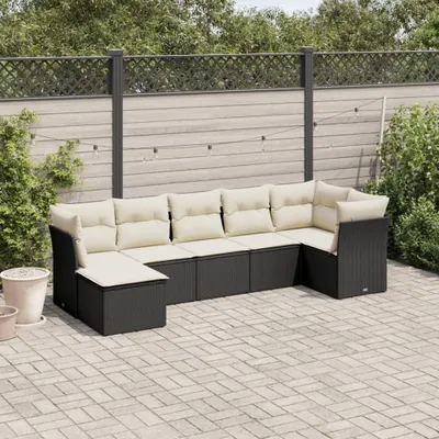 Produktbild von Design 7-tlg. Garten-Sofagarnitur mit Kissen Schwarz Poly Rattan, Gartenmöbel-Sets 2024 Neu