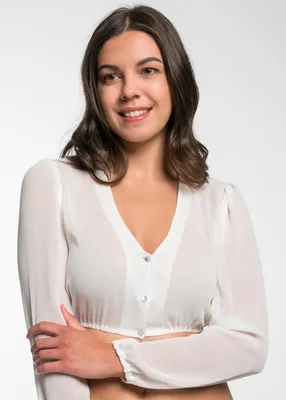 Produktbild von Dirndlbluse Efeu aus Chiffon | V-Ausschnitt Langarm | Damen, Größe:42, Farbe:Offweiß
