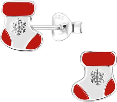 Produktbild von Weihnachtsohrringe: Kinder & Damen Ohrstecker Silber 925 Weihnachtsstrumpf (Christmas Stocking)