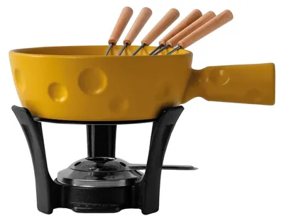 Fondue-Set, 1,3 l, gelb, Keramik, 6 Gabeln, 2 Brenner