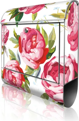Produktbild von banjado Design Briefkasten Stahl silber mit Zeitungsfach pulverbeschichtet "Rosen Rustikal" 38x46x12,5cm & 2 Schlüssel - Postkasten A4 Einwurf inkl. Montagematerial [BK 10421]