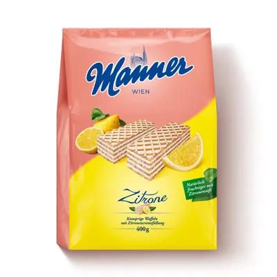Obrázok produktu pre Chrumkavé plátky Manner s citrónovou krémovou náplňou 400g