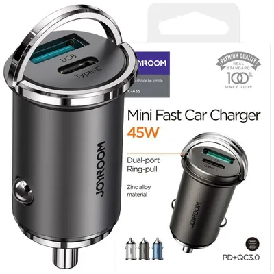 Zdjęcie produktu dla Joyroom Szybka Ładowarka Samochodowa Usb Typ C / Usb 45 W 5 A Power Delivery Quick Charge 3.0 Afc Scp Szary (C-A35)
