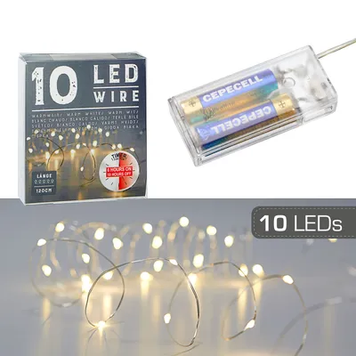 Zdjęcie produktu dla Cepewa LED lampki na baterie 10 mikro diod LED ciepły biały 0,9m srebrny bateria do wnętrz