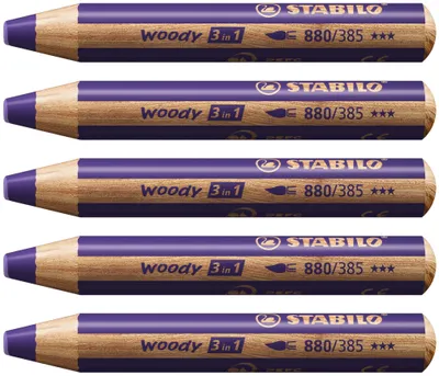 Produktbild von Buntstift, Wasserfarbe & Wachsmalkreide - STABILO woody 3 in 1 - 5er Pack - violett