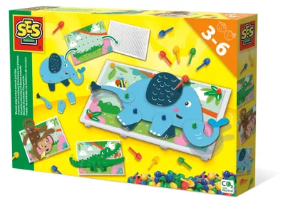 Produktbild von SES Creative 14890 Mosaik-Stecktafel Tierpuzzle - Lernspielzeug für Farben & Formen, 3 Jahr(e), Junge/Mädchen, Kind, Krokodil, Elefant, Affe, Karton, Mehrfarbig