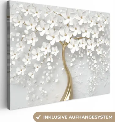 Produktbild von Leinwandbilder 80x60 cm - Baum Weiß, moderne Wandbilder für Wohnzimmer