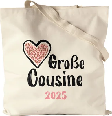 Produktbild von Große Cousine 2025 Stoffbeutel Jutebeutel Canvas Love Beschützerin Liebe Familie Spaß Freude Cousinen Geborgenheit Family