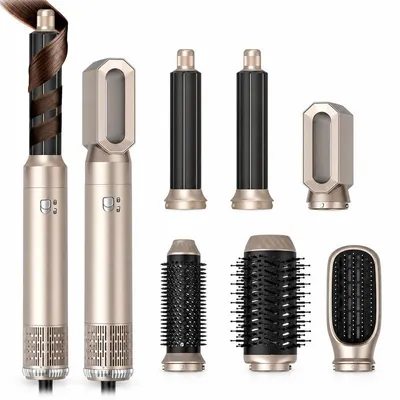 Produktbild von Haarstyler 6-in-1, Warmluftbürste mit 6 Stylingaufsätzen, zum Föhnen, Glätten, Locken und Kämmen, hoher Luftstrom, Schwarz
