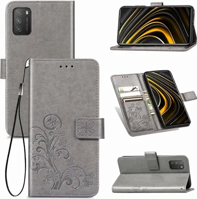 Image de Coque König Design compatible avec le Xiaomi Poco M3, en simili cuir, pour téléphone portable - Étui de téléphone, couleur grise