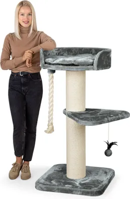 Produktbild von HAPPYPET Premium Kratzbaum Grosse Katzen Stabil 'Felix' - Katzenbaum, Kletterbaum, für Maine Coon, Natursisal, Dicke Stämme mit 18 cm, 120 cm Hoch