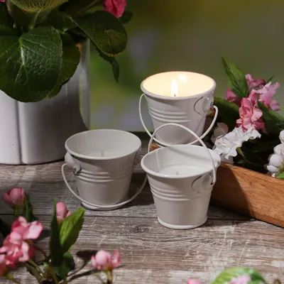 Produktbild von Duftkerzen CITRONELLA - Outdoor Kerzen im Metalleimer - H: 5,5cm - weiß - 3er Set