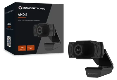 Produktbild von Conceptronic AMDIS 1080P Full HD-Webcam mit Mikrofon, 2 MP, 1920 x 1080 Pixel, Full HD, 30 fps, 1280x720@30fps, 1920x1080@30fps, M-JPEG, YUV