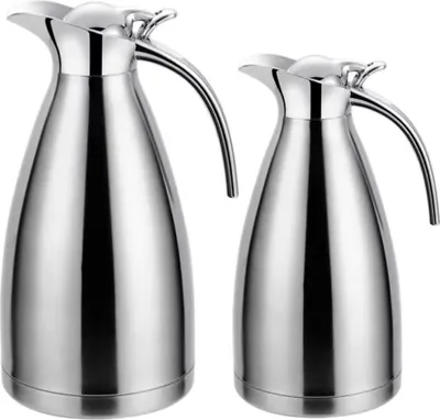 Image de lot de 2 thermos de 1L + 1,5L théière isolante thermos cafetière argentée