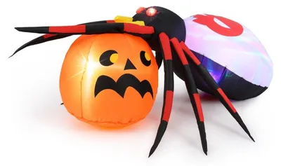 Obrázek produktu pro Nafukovací halloweenský pavouk s dýní a rotujícími LED světly Dekorace strašidelného pavouka