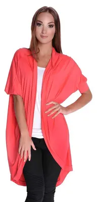 Produktbild von Damen Cardigan Poncho Mantel Lang Asymmetrisch 3/4 Arm; S/M; Koralle