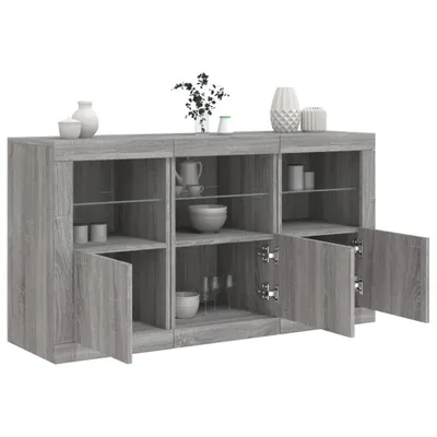 Zdjęcie produktu dla vidaXL Kredens z oświetleniem LED Szary Sonoma 123x37x67 cm