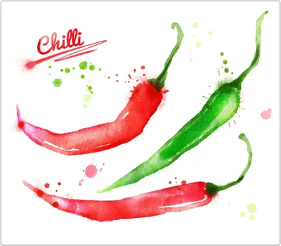 Produktbild von Spritzschutz Herdabdeckplatte Schneidebrett aus Glas Aquarell mit Chilis 1-Teilig (60x52cm)