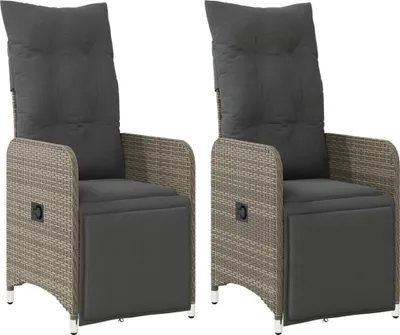 Immagine prodotto di vidaXL Poltrona da giardino con cuscino 2 pz. Regolabile in Poly Rattan grigio