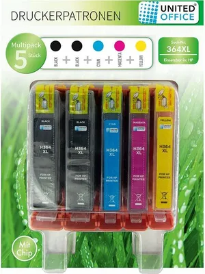 A multipack of HP 364XL printer ink cartridges in their original packaging.