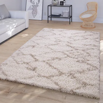Produktbild von TT Home Wohnzimmerteppich Hochflor Langflor Skandinavisches Design Mit Abstrakten Rauten Größe 80 cm Rund