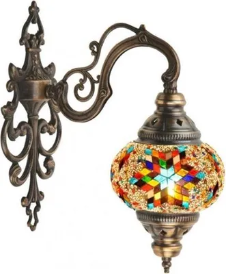 Obrázok produktu pre Turecká nástenná lampa v marockom štýle – ručne vyrobená orientálna mozaiková lampa v teplých farbách pre atmosférické osvetlenie