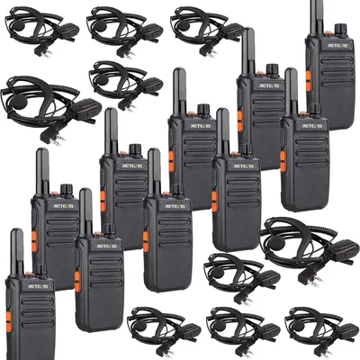 Produktbild von Retevis RB635 Funkgeräte Set mit Kopfhörer, Walkie Talkie VOX, PMR-Radio, Funkgerät, Handheld-Transceiver mit Taschenlampe für Schule, Supermarkt (Schwarz, 10 Stück)