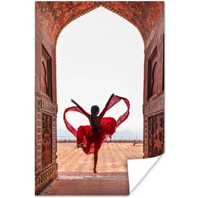 Produktbild von MuchoWow® Poster Taj Mahal - Tanzen - Frau - Rot 40x60 cm - Plakate für die Wand - Poster Babyzimmer