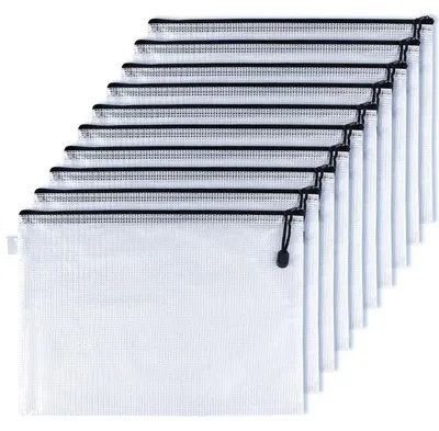 Produktbild von 10 Stücke A4 Dokumententaschen Wasserdicht Mesh Reißverschluss Ordner für Büro & Kosmetik