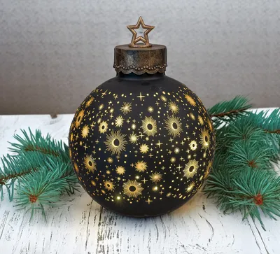 Produktbild von formano Deko-Kugel Schwarz 35cm mit LED Licht Timer Beleuchtete Glaskugel Deko