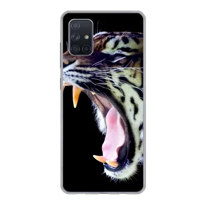 Produktbild von MuchoWow® Handyhülle Schutzhülle Hülle für Samsung Galaxy A71 Brüllender Tiger auf schwarzem Hintergrund Silikon Softcase Handy Hülle