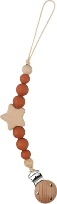Produktbild von Zayno® Schnullerkette "Sternchen" in Rotbraun | Silikon, Holz, Geschenk zur Geburt, Baby, Schnullerband, Halter, Silikon-Holz, Neugeborenes