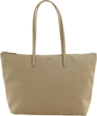 A studio shot of a beige tote bag.