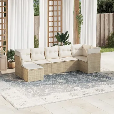 Produktbild von Möbel 7-tlg. Garten-Sofagarnitur mit Kissen Beige Poly Rattan 2024