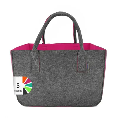 Image de LEVIATAN Sac en feutre Shopper Grand-30 litres Sac à provisions XXL Pliable Panier à provisions Sac à bois de cheminée Panier à vêtements Sac à jouets Gris foncé/Framboise