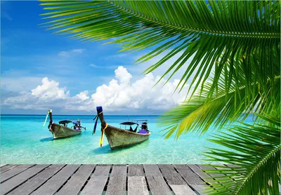 Produktbild von Wallario Fototapete Vliestapete, seidenmatte Oberfläche, einfache Verarbeitung, Größe 200 x 140 cm, Motiv Sonnenboot in der Karibik
