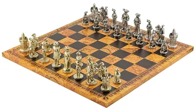 Produktbild von Exklusives Italfama Schachset – Landsknecht Figuren 8,7 cm &  Schachbrett „Antike Karte“ 45x45 cm