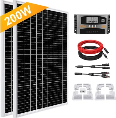 Produktbild von 200W Solaranlage Wohnmobil Set 12V Monokristallin Solarpanel 40A Laderegler Mit Montage PV Halterung für RV Camper Boot
