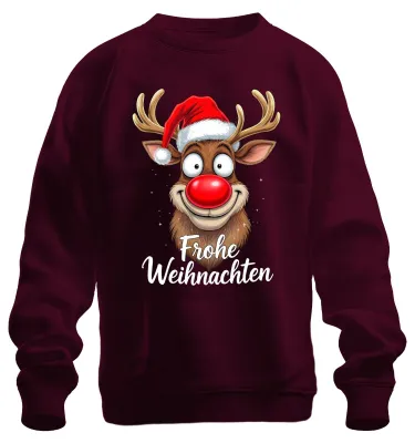 Zdjęcie produktu dla Merry Christmas Funny Reindeer Rudolf Christmas Hat Cartoon Uni Bluza rozpinana, bordowy, 3XL