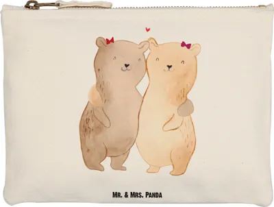 Produktbild von Mr. & Mrs. Panda Federmappe Bären Schwestern Grösse XL Große - Weiß - Geschenk, Schwesterherz, Waschbeutel, Kulturbeutel, Geschwisterliebe, Make-Up Tasche, Bruder, Pouch