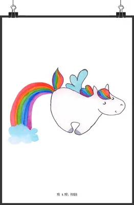 Produktbild von Mr. & Mrs. Panda Bild Einhorn Fliegendes Pferd DIN A1 - Weiß - Geschenk, wanddeko, Regenbogen, Glitzer, drucke, Unicorn, Realität, Spielen, kunstposter, Kunstdruck