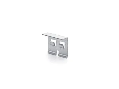 A single metal bracket for a storage box is shown against a white background.
