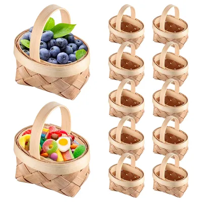 Produktbild von 12 Stücke Mini Rattan Korb Miniatur Geschenkbox Geflochtener Blumenkorb Weidenkorb mit Henkel Obstkorb Bügelkorb Hochzeit,6.5x5x3.5*7.5CM